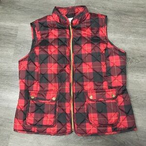 St John's Bay Quilted Puffer Vest Red & Black Buffalo Check Women’s X-Large NWOT